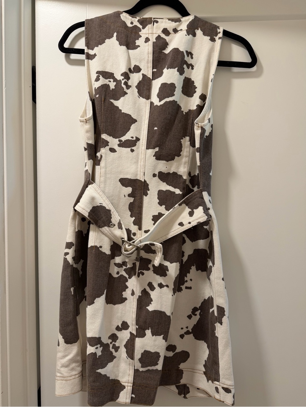 Cow Print Sleeveless Button-Front Dress in Cream and Brown - Picture 2 of 2